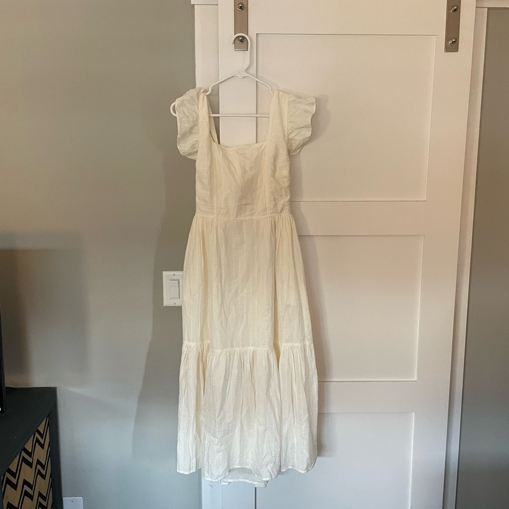 Ruffle-Strap Tiered Midi Dress in Textural Stripe